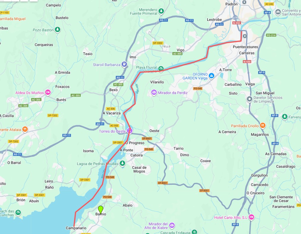 Kayak río Ulla. Tramo Camino de Santiago. Traslatio Vilanova de Arousa a Catoira